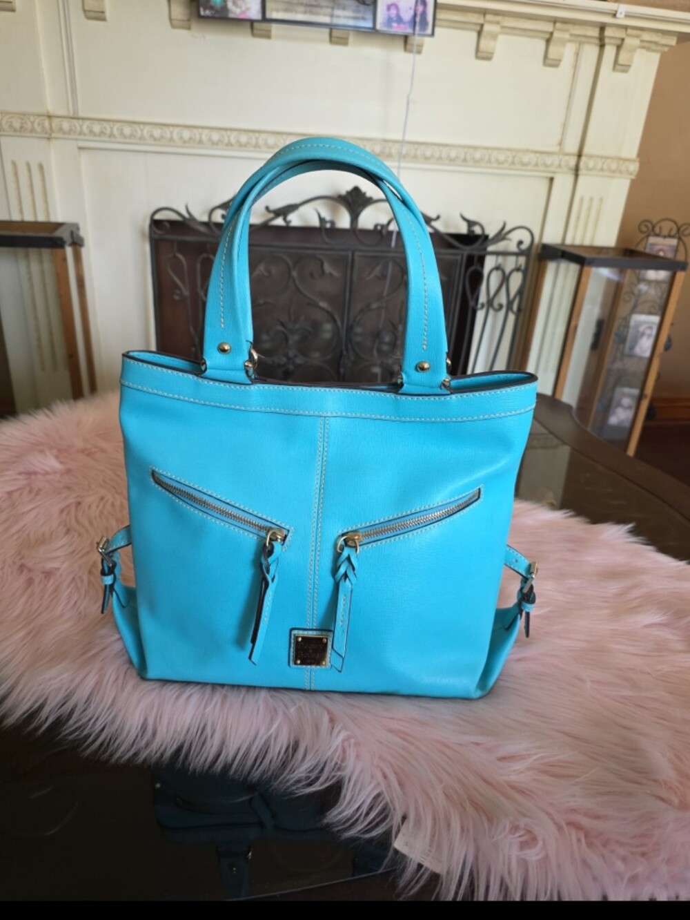 Dooney & Bourke Small Sara Turquoise Leather Satchel Handbag